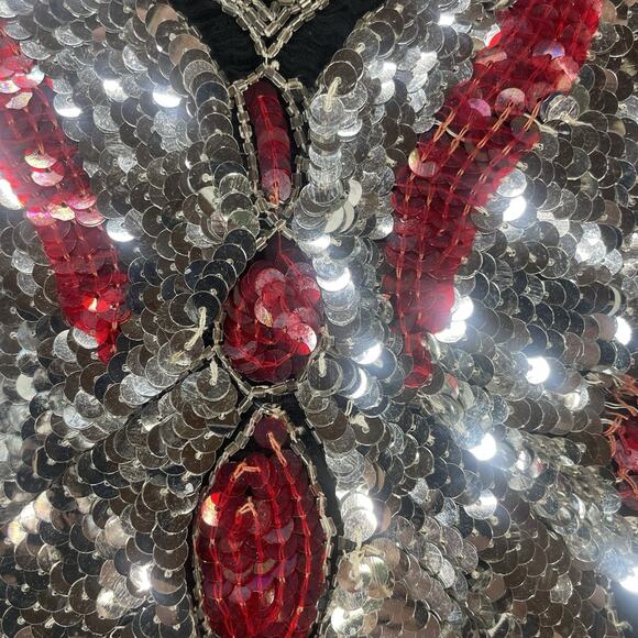 VTG SHE Sequin Beaded Butterfly Top Womens OS 70's Disco Retro Glam Silk Rayon - Picture 4 of 14